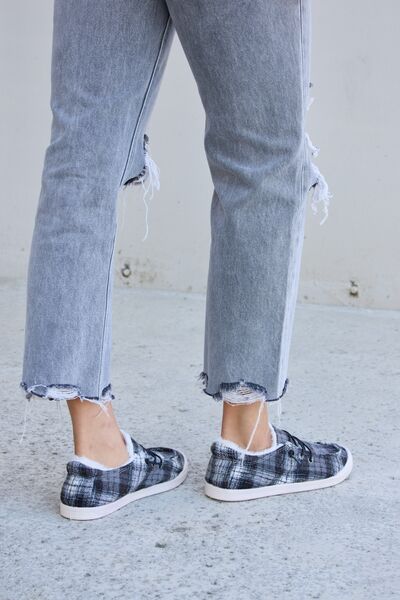 Forever Link Plaid Plush Flat Sneakers - AllIn Computer