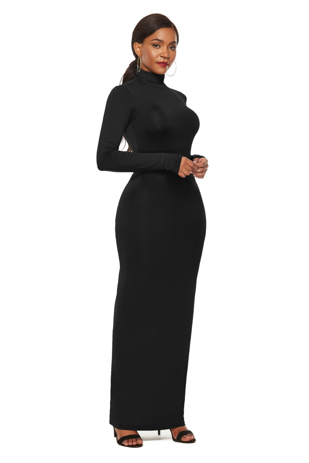 Mock Neck Long Sleeve Maxi Slim Dress - AllIn Computer