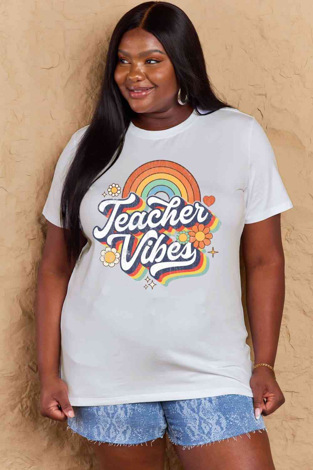 Simply Love Full Size TEACHER VIBES Graphic Cotton T-Shirt - AllIn Computer