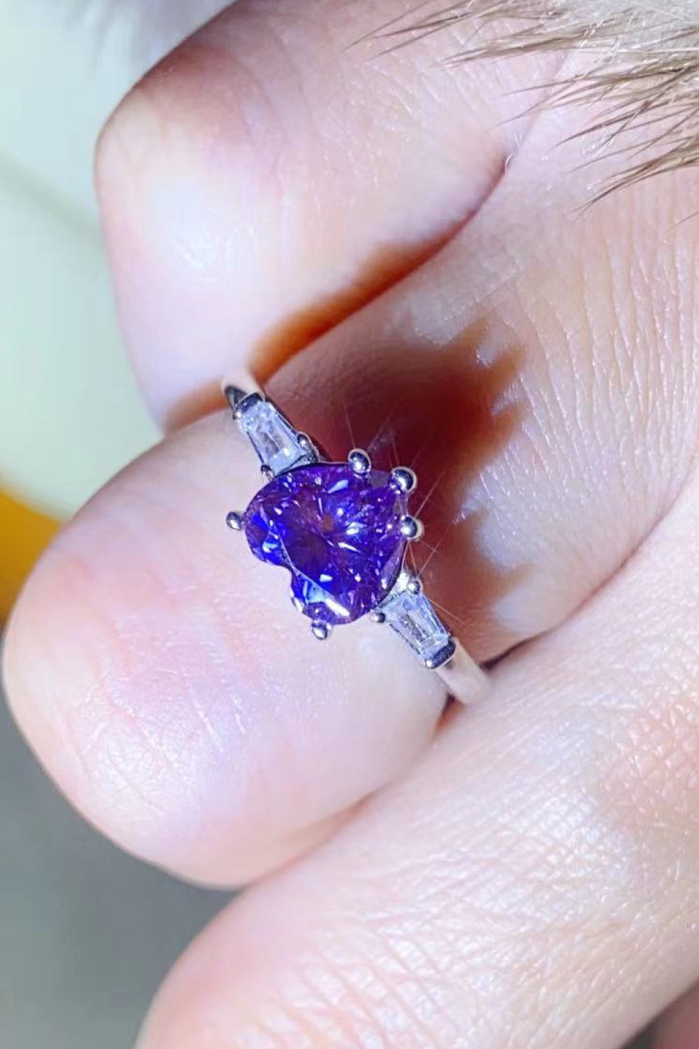 1 Carat Moissanite Heart-Shaped Platinum-Plated Ring in Purple - AllIn Computer
