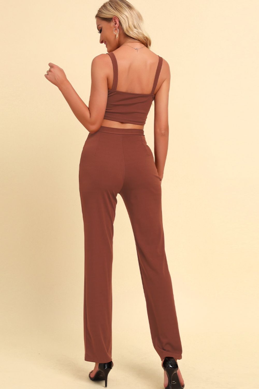 Chain Detail Cropped Cami and Straight Leg Pants Set - AllIn Computer