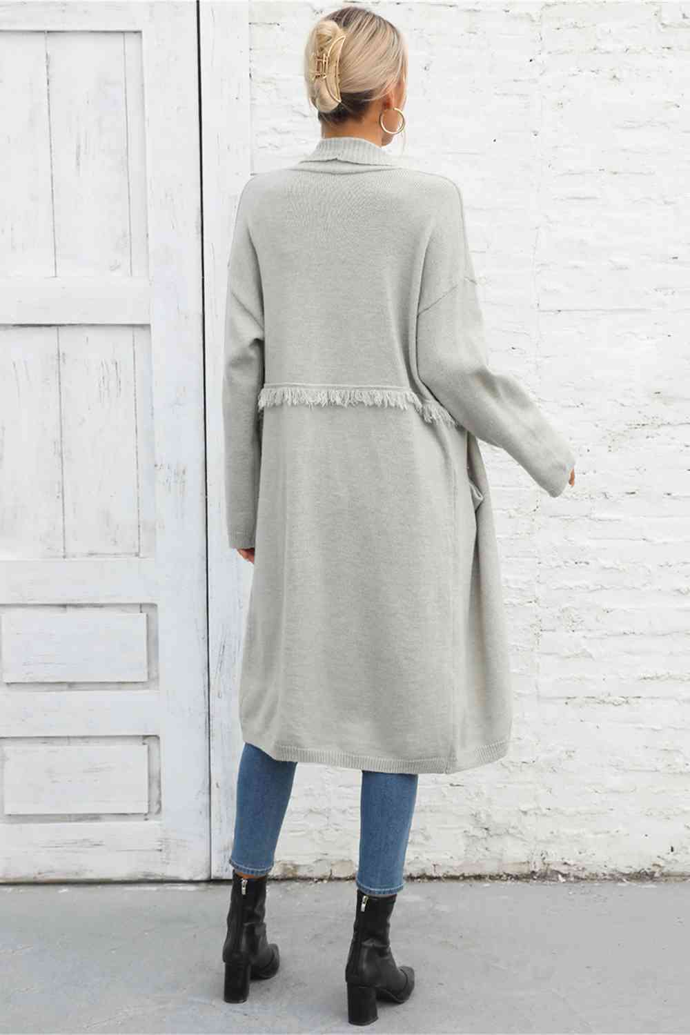 Open Front Pocketed Cardigan - AllIn Computer