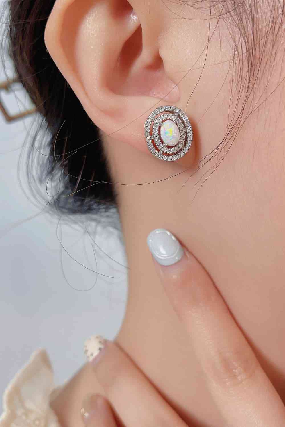 925 Sterling Silver Opal Round Stud Earrings - AllIn Computer