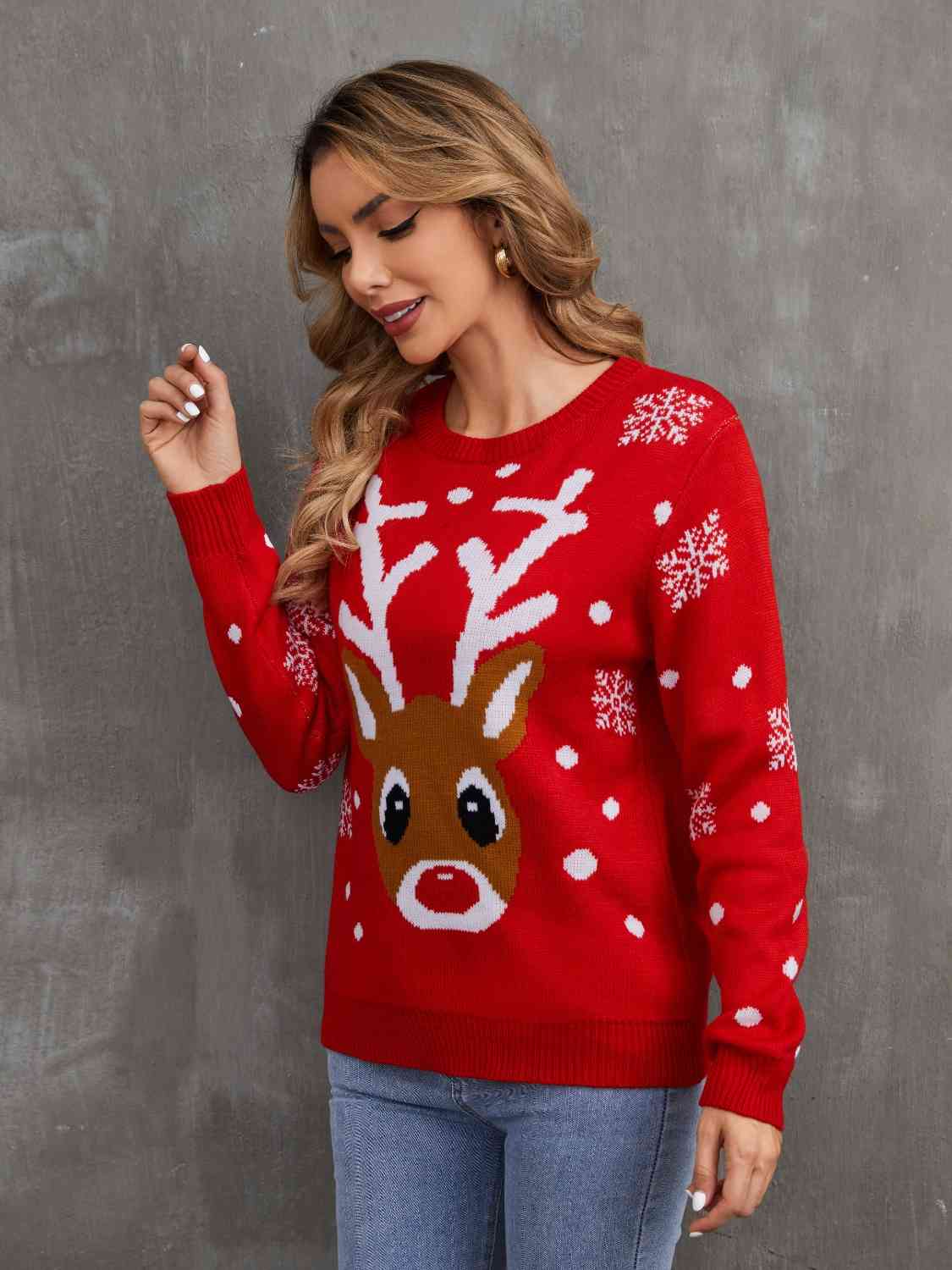 Christmas Theme Round Neck Sweater - AllIn Computer