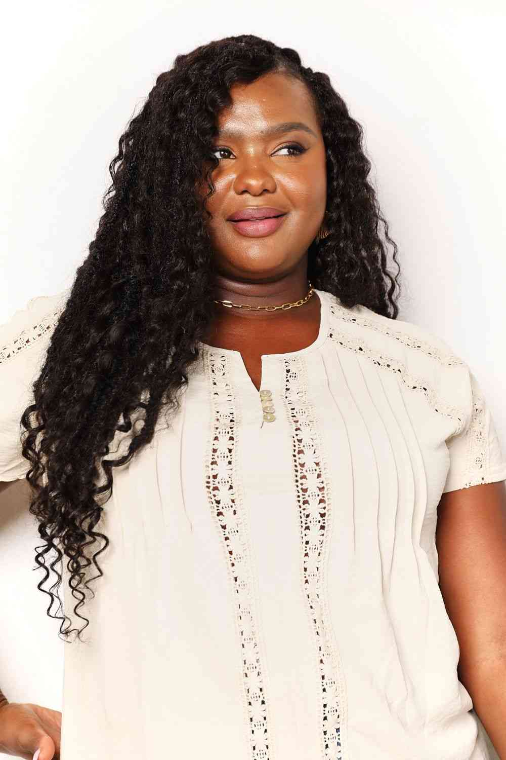 Double Take Crochet Buttoned Short Sleeves Top - AllIn Computer