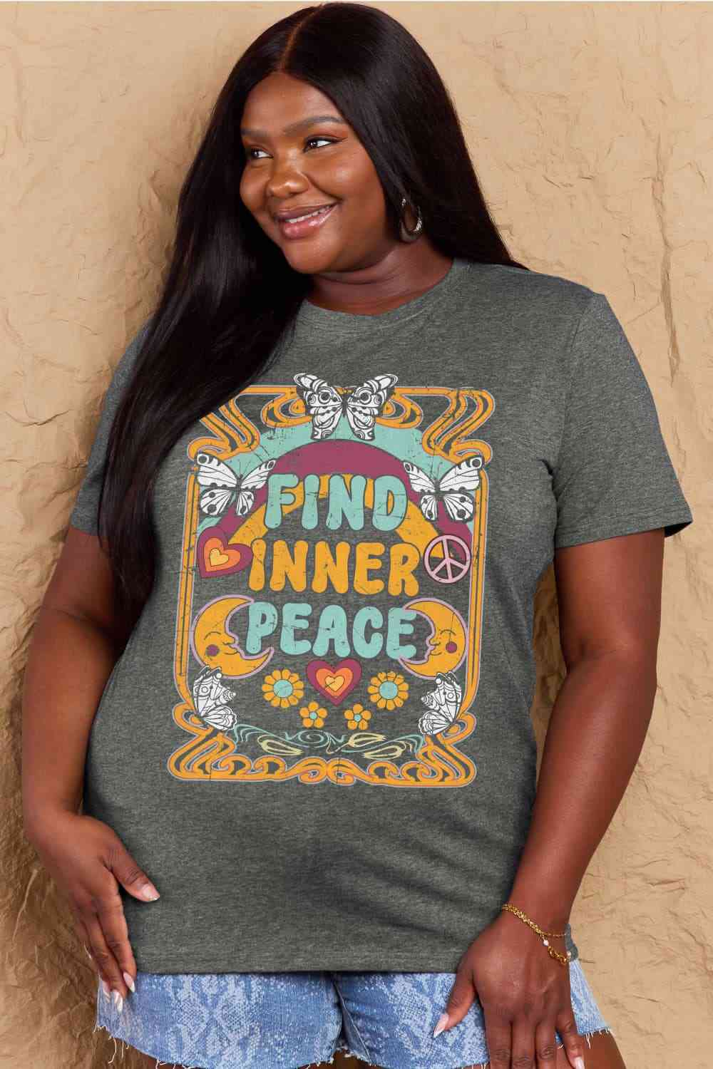 Simply Love Full Size FIND INNER PEACE Graphic Cotton T-Shirt - AllIn Computer