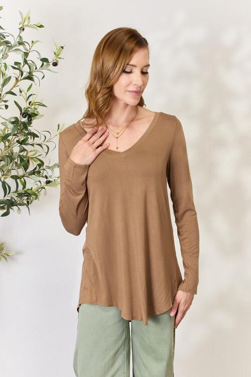Zenana Full Size Long Sleeve V-Neck Top - AllIn Computer