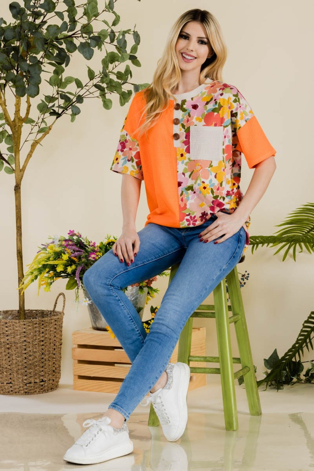 Celeste Full Size Floral Short Sleeve T-Shirt - AllIn Computer