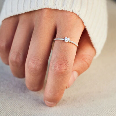 925 Sterling Silver Inlaid Zircon Heart Ring - AllIn Computer