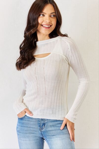 J.NNA Fitted Long Sleeve Cutout Top - AllIn Computer