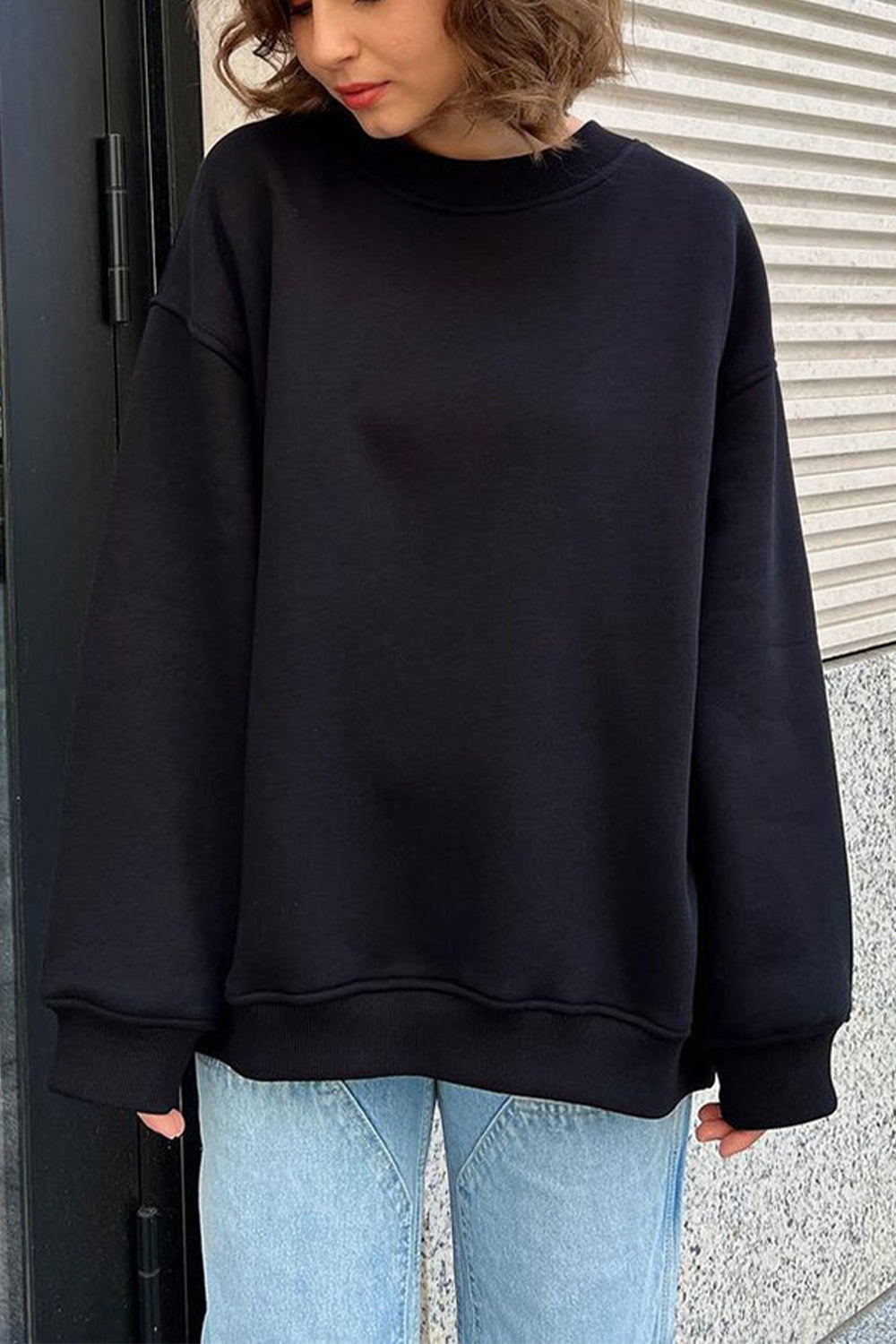 Oversize Round Neck Dropped Shoulder Sweatshirt - AllIn Computer