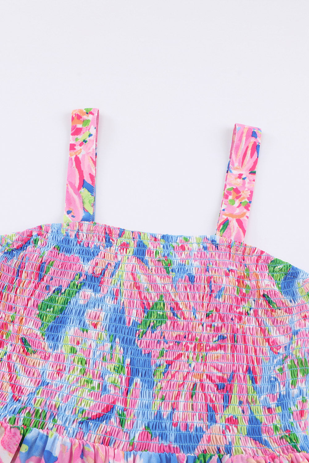 Floral Smocked Square Neck Jumpsuit with Pockets - AllIn Computer