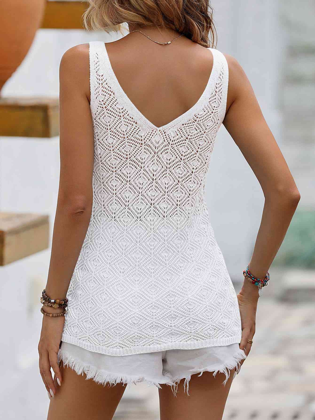 Openwork Scoop Neck Sleeveless Tank - AllIn Computer