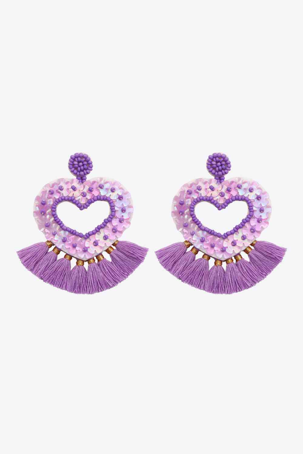 2-Pair Boho Style Heart Tassel Dangle Earrings - AllIn Computer