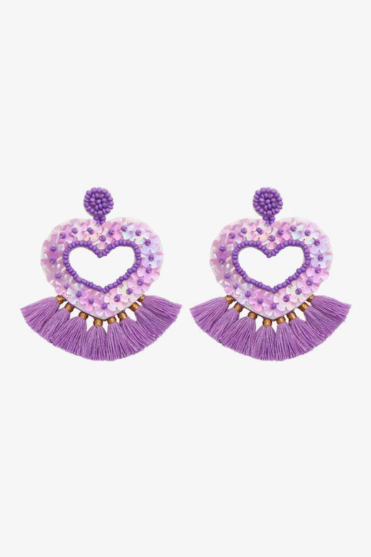 2-Pair Boho Style Heart Tassel Dangle Earrings - AllIn Computer