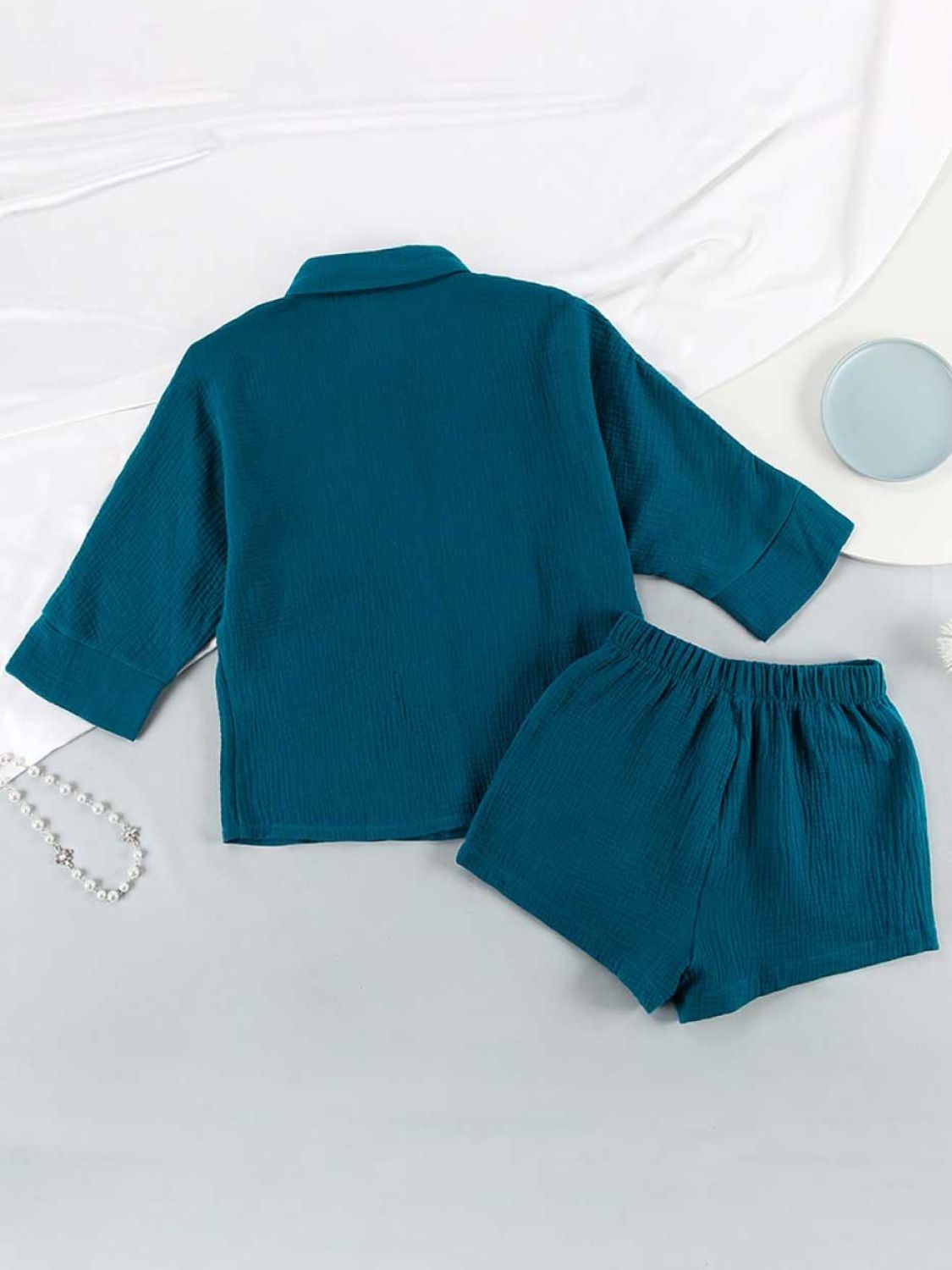 Texture Button Up Shirt and Shorts Set - AllIn Computer