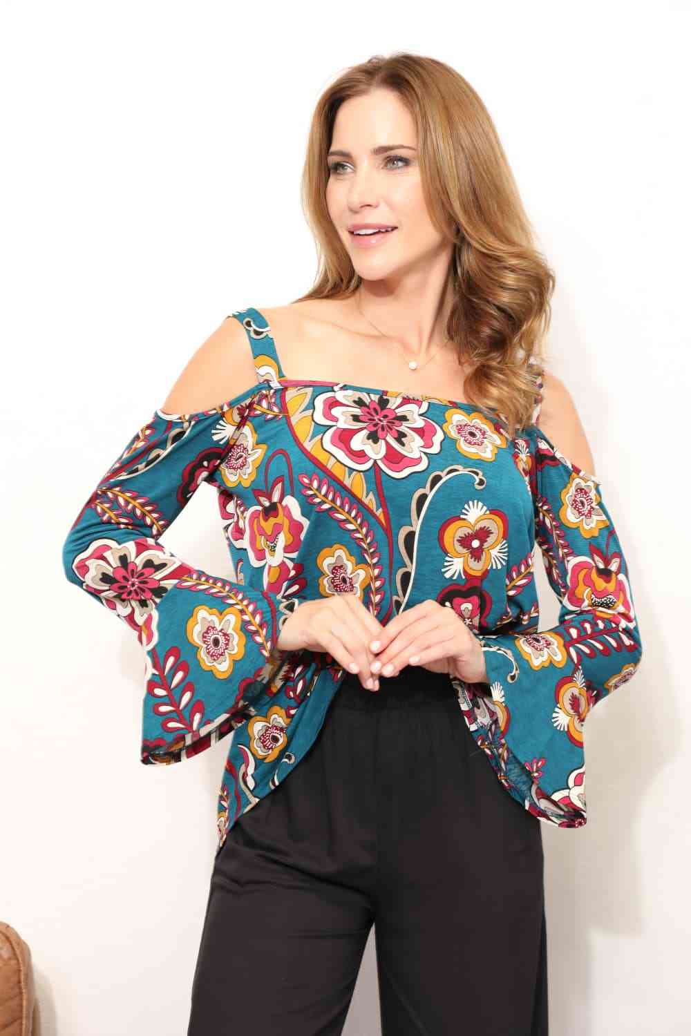 Sew In Love Full Size Floral Cold Shoulder Blouse - AllIn Computer