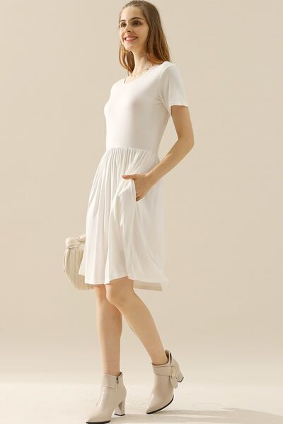 Ninexis Full Size Round Neck Ruched Dress with Pockets - AllIn Computer