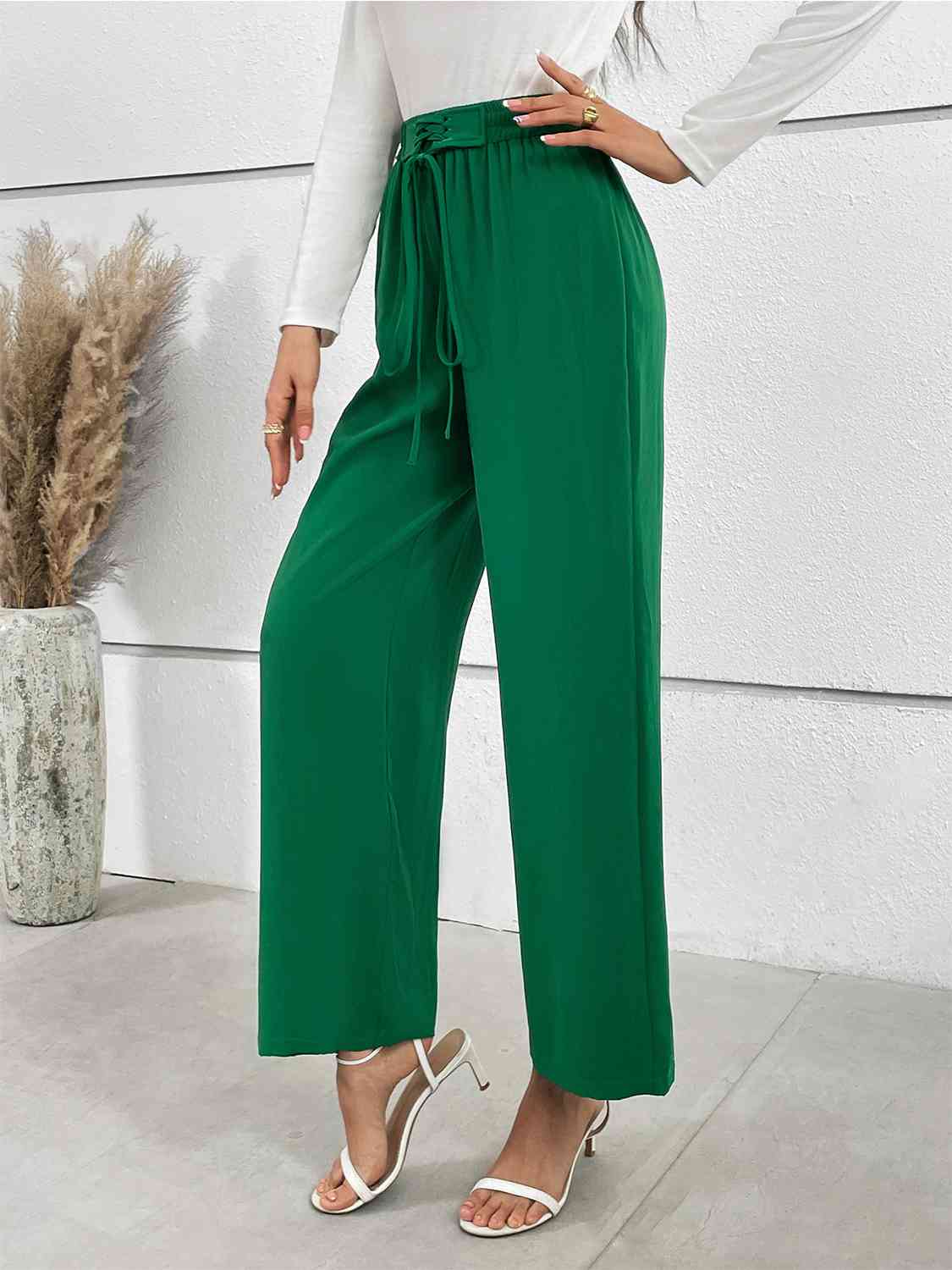 Lace-Up Waist Straight Leg Pants - AllIn Computer