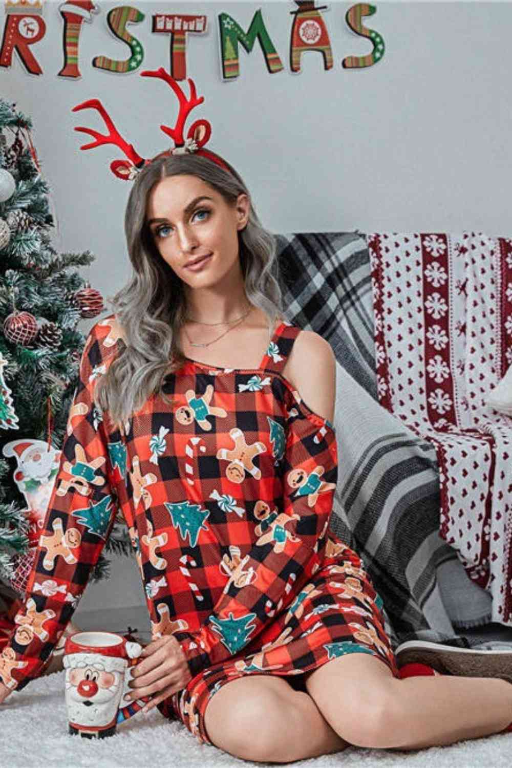 Christmas Asymmetrical Neck Long Sleeve Dress - AllIn Computer