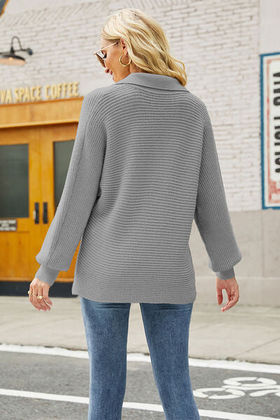 Ribbed Johnny Collar Pullover Sweater - AllIn Computer