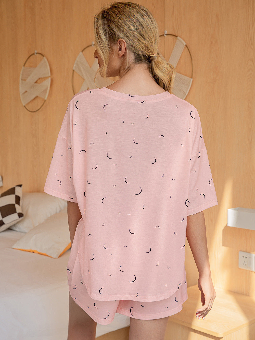 Moon Print T-Shirt and Shorts Lounge Set - AllIn Computer