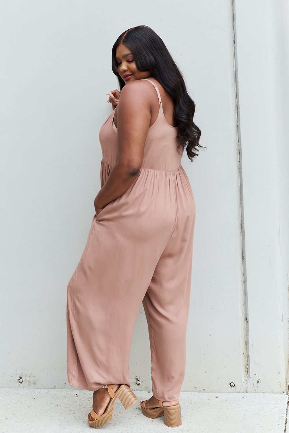 HEYSON All Day Full Size Wide Leg Button Down Jumpsuit in Mocha - AllIn Computer