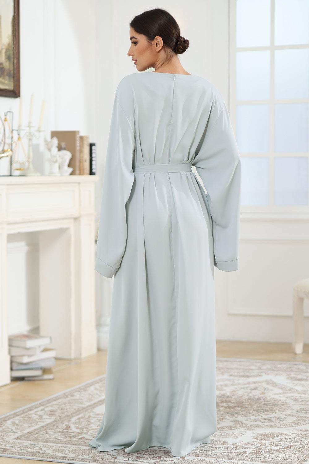 Round Neck Kimono Sleeve Tie Waist Dress - AllIn Computer