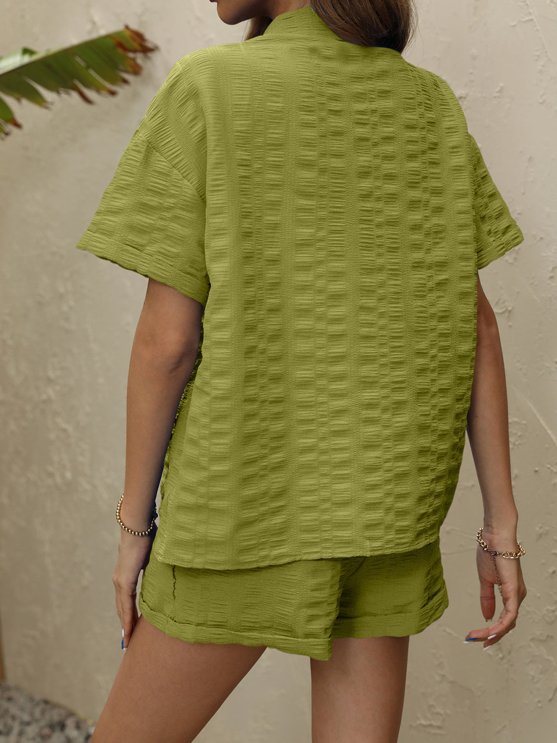 Collared Neck Short Sleeve Top and Shorts Set - AllIn Computer