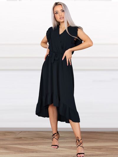 Tied Surplice Ruffle Hem Dress - AllIn Computer