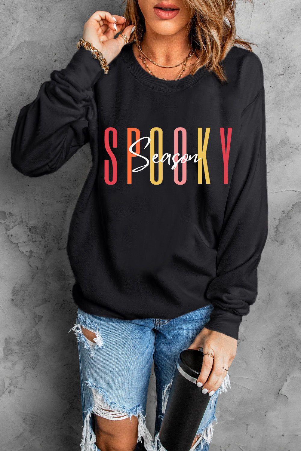 Round Neck Long Sleeve SPOOKY SEASON Graphic Sweatshirt - AllIn Computer