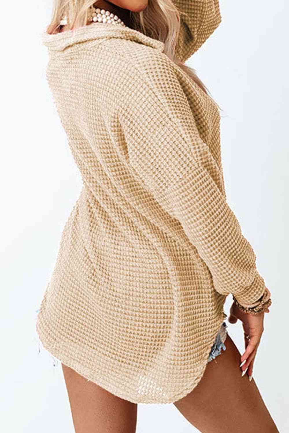 Waffle-Knit Button Up Long Sleeve Shirt with Pocket - AllIn Computer