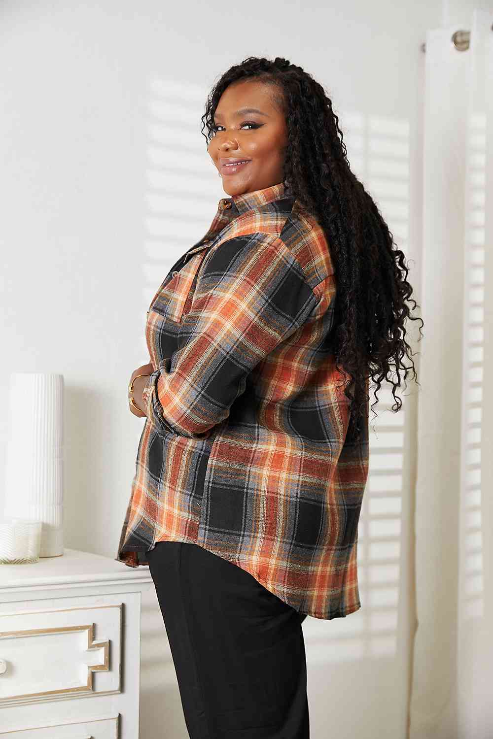 Double Take Plaid Dropped Shoulder Shirt - AllIn Computer
