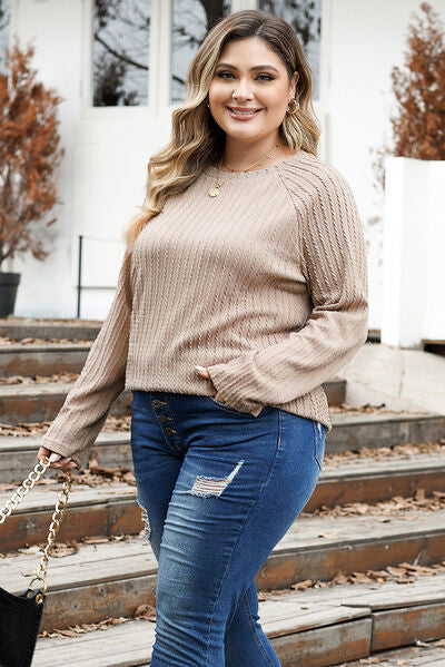 Plus Size Round Neck Long Sleeve T-Shirt - AllIn Computer