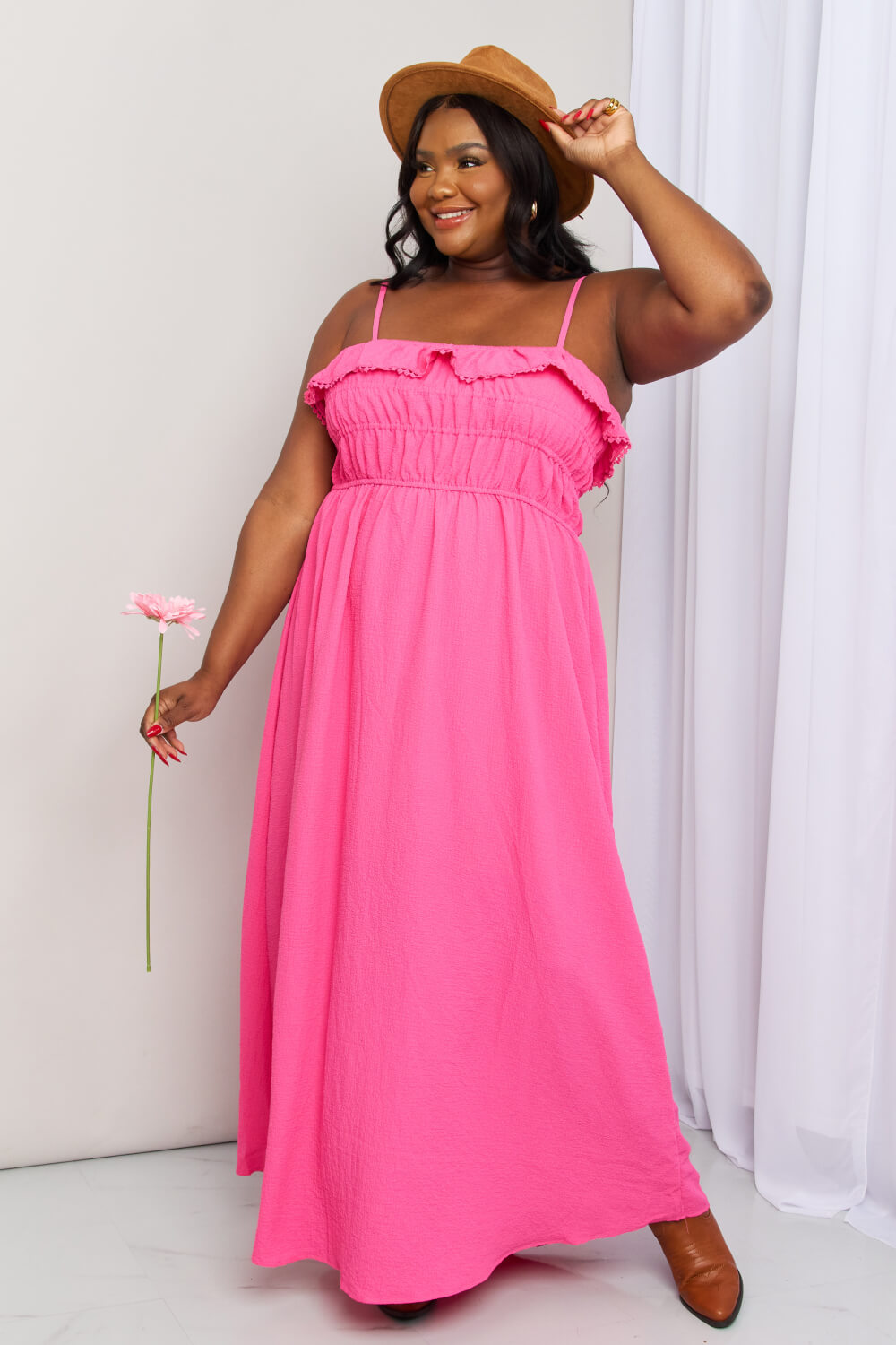 White Birch What In Carnation Full Size Shirred Sleeveless Dress - AllIn Computer