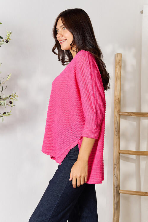 Zenana Full Size Round Neck High-Low Slit Knit Top - AllIn Computer