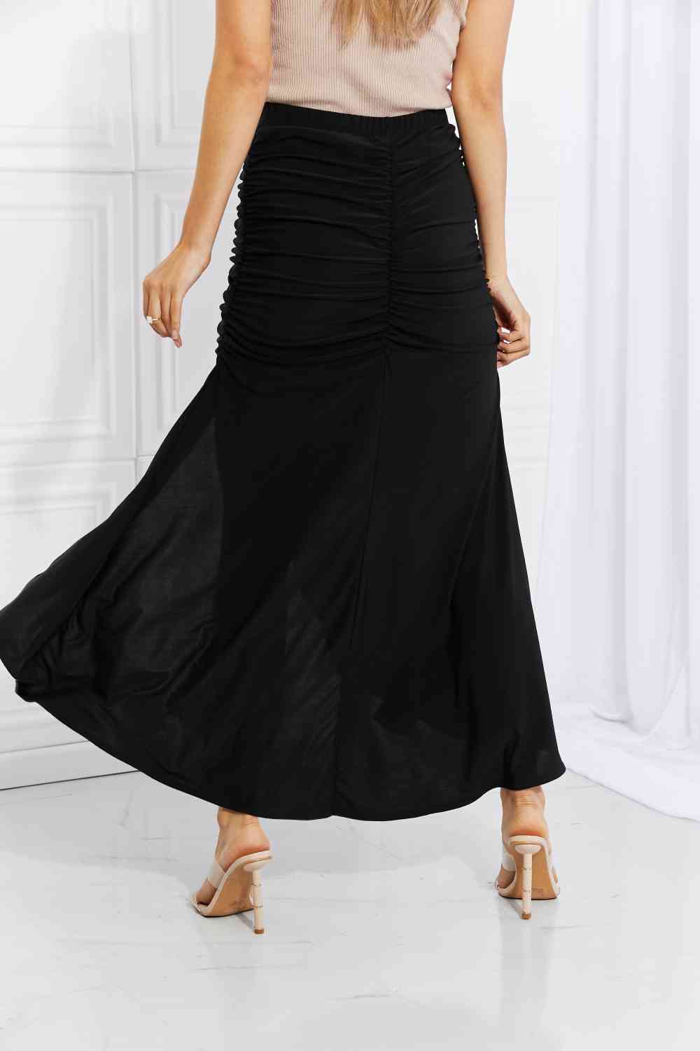 White Birch Full Size Up and Up Ruched Slit Maxi Skirt in Black - AllIn Computer