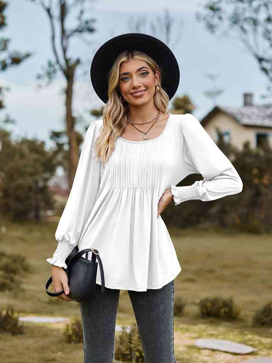 Puff Sleeve Pleated Blouse - AllIn Computer