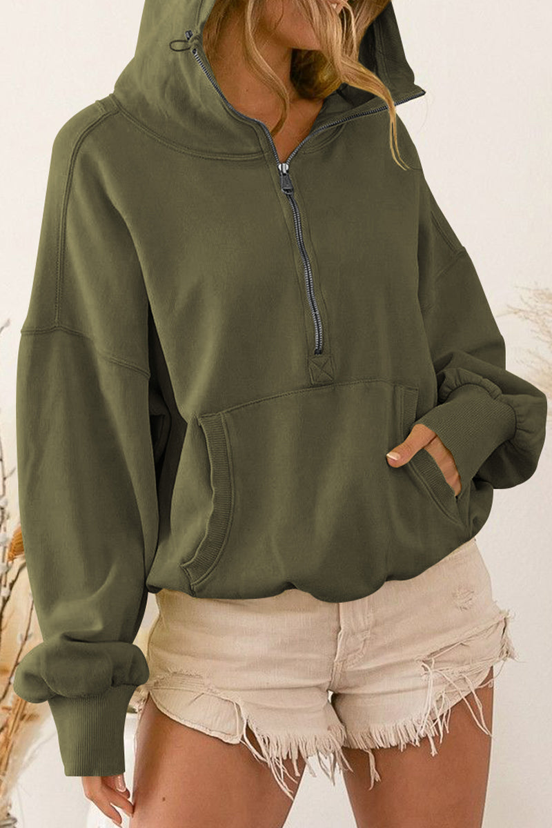Zip-Up Dropped Shoulder Hoodie - AllIn Computer