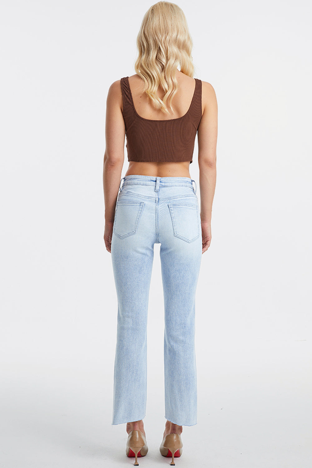 BAYEAS Full Size High Waist Raw Hem Washed Straight Jeans - AllIn Computer