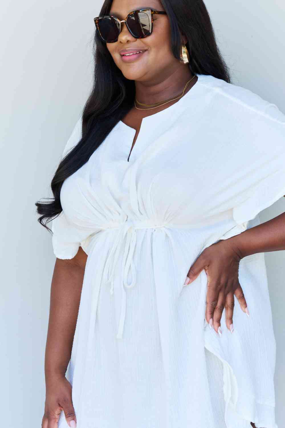 Ninexis Out Of Time Full Size Ruffle Hem Dress with Drawstring Waistband in White - AllIn Computer