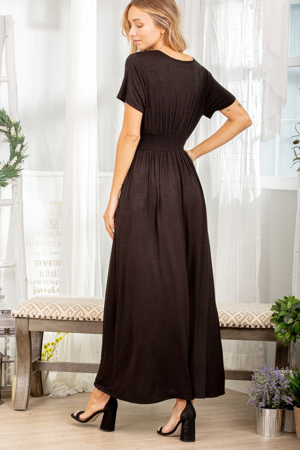 Heimish Ruched Pocketed Surplice Short Sleeve Dress - AllIn Computer