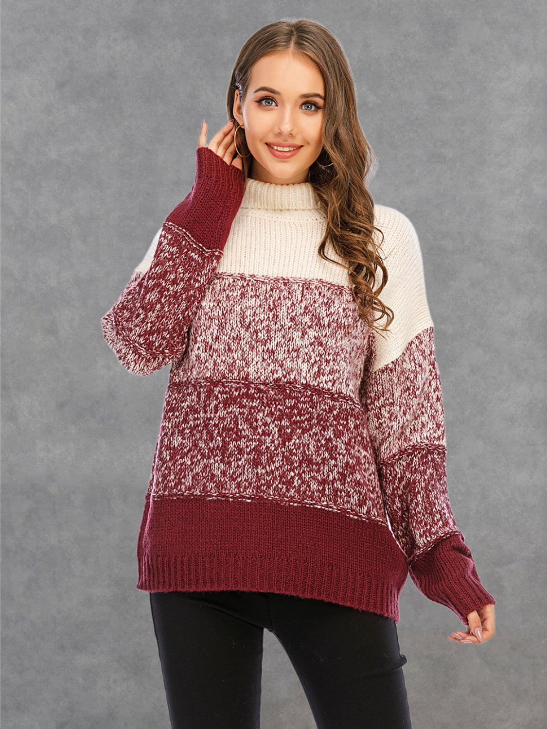 Color Block Turtleneck Sweater - AllIn Computer