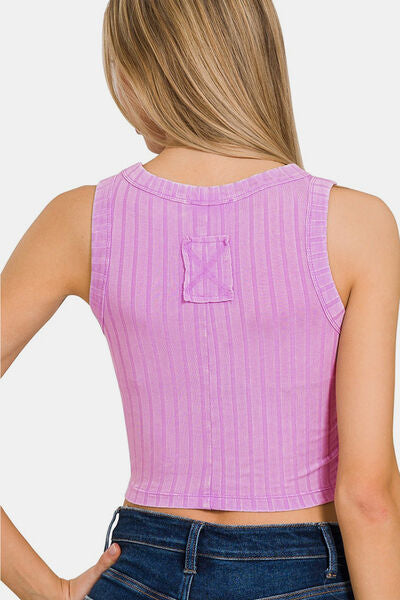 Zenana Ribbed Round Neck Cropped Tank - AllIn Computer