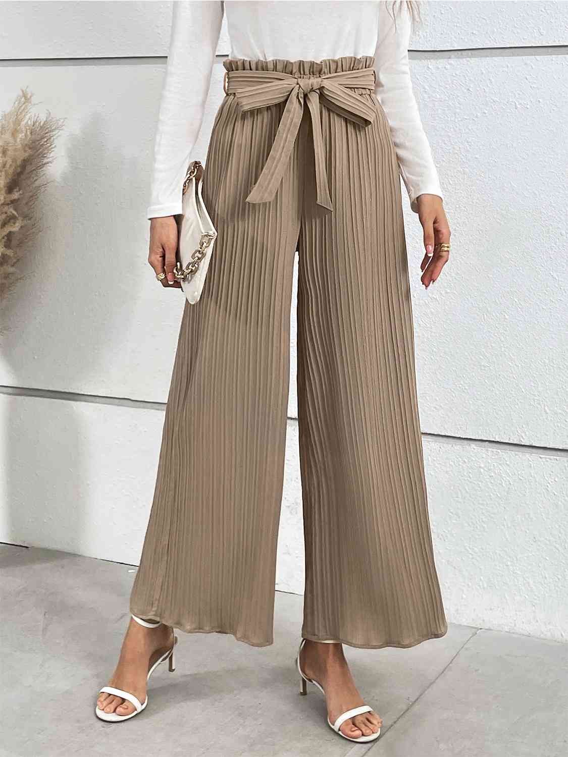 Tied Wide Leg Long Pants - AllIn Computer