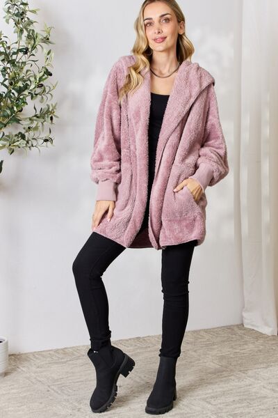 H&T Faux Fur Open Front Hooded Jacket - AllIn Computer