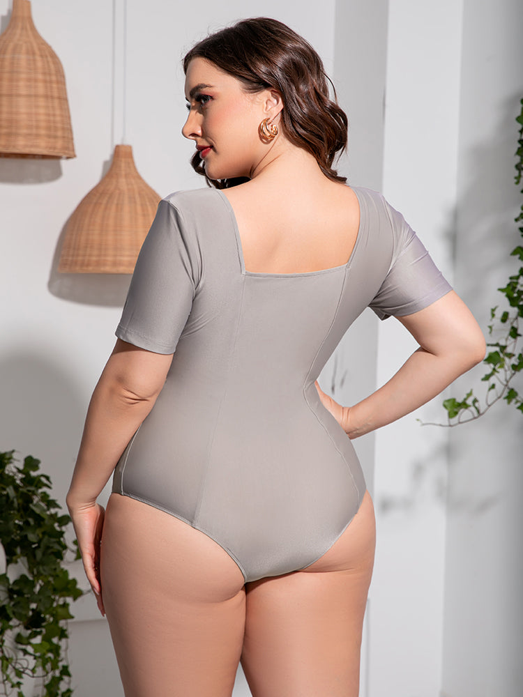 Plus Size Scoop Neck Short Sleeve One-Piece Swimsuit - AllIn Computer