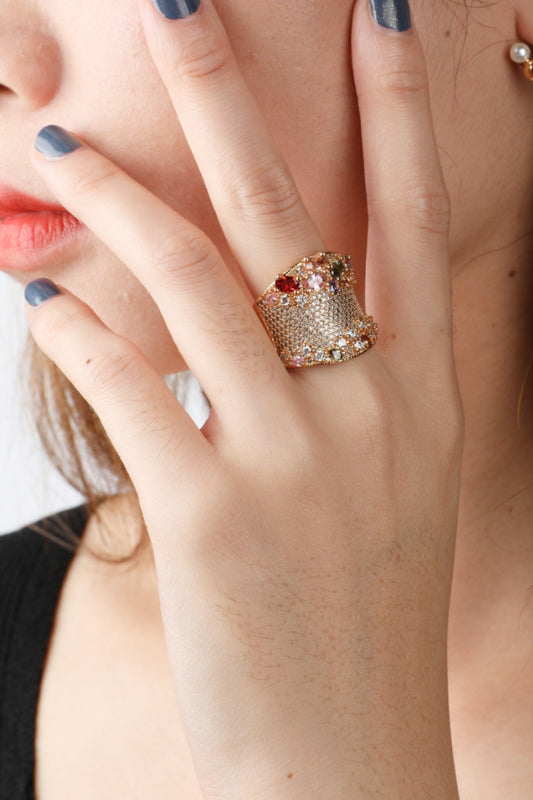 Multi-Colored Cubic Zirconia Textured Ring - AllIn Computer