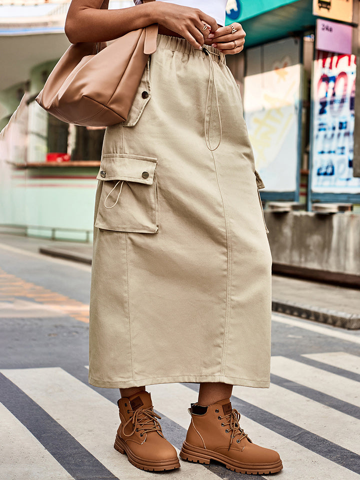 Drawstring Waist Slit Denim Skirt - AllIn Computer