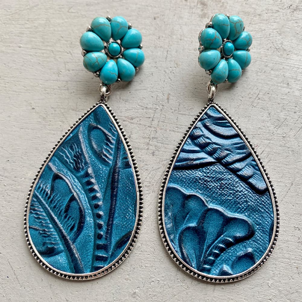 Turquoise Flower Teardrop Earrings - AllIn Computer